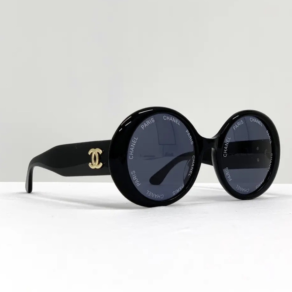 Vintage Chanel round sunglasses black frames purple lens - Picture 1 of 13